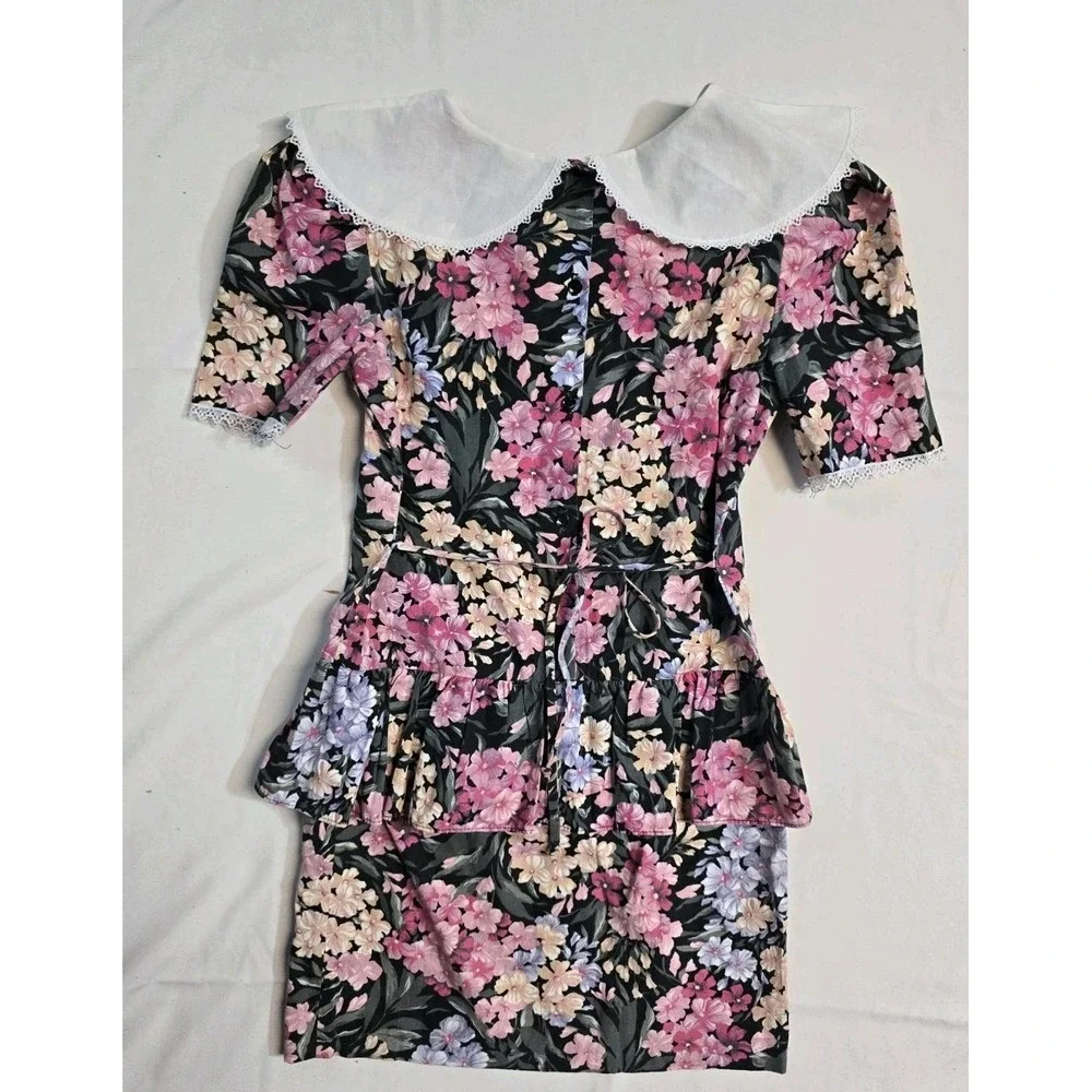 Vintage Girls Dress 14 Floral Carrousel Ruffle
